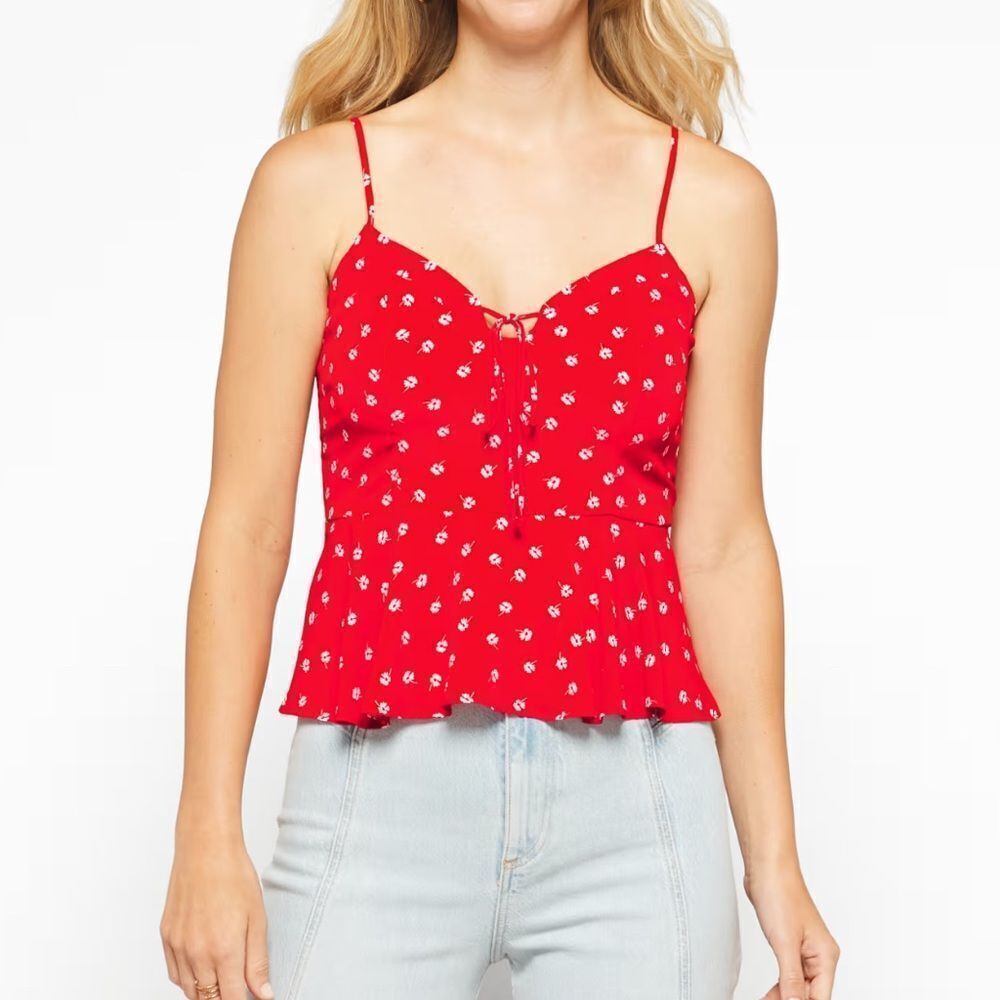 nine britton Red Floral Spaghetti Strap Camisole